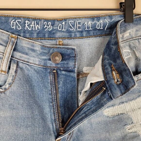 G-Star Raw Size 29x32 3301 Jeans Distressed Flare Bootcut Embroidered Light Blue - Picture 12 of 12